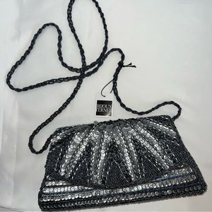 NWT BIJOUX TERNER BAG MINI EVENING CLUTCH SEQUINED #10518 GRAY SILVER